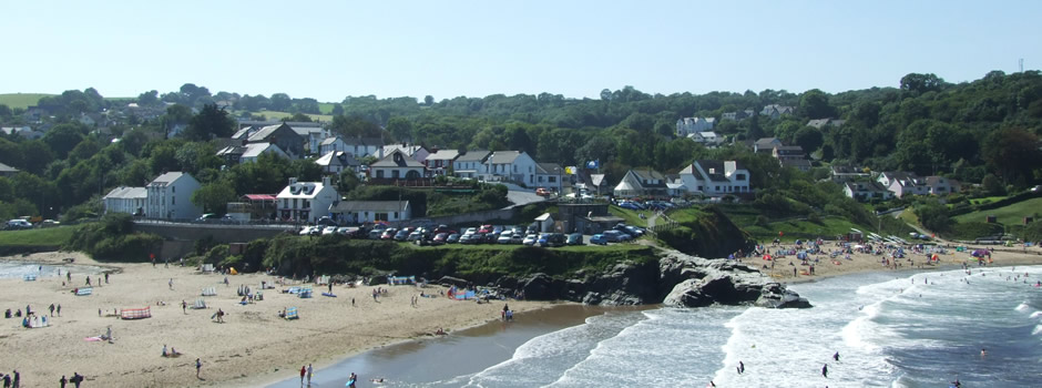 View across Aberporth beaches on a busy summers day